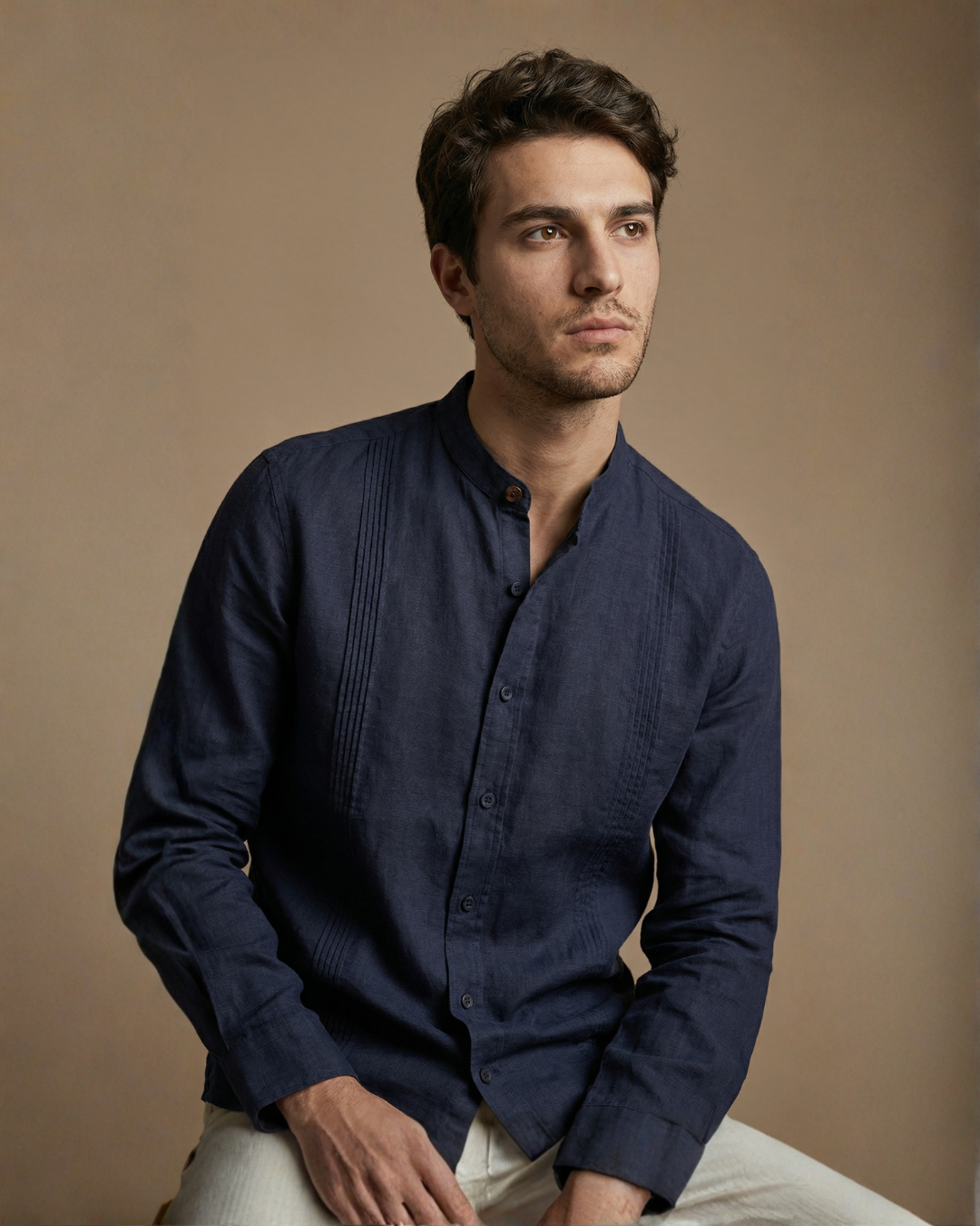 CAMISA MAO ALFORZAS AZUL MARINO