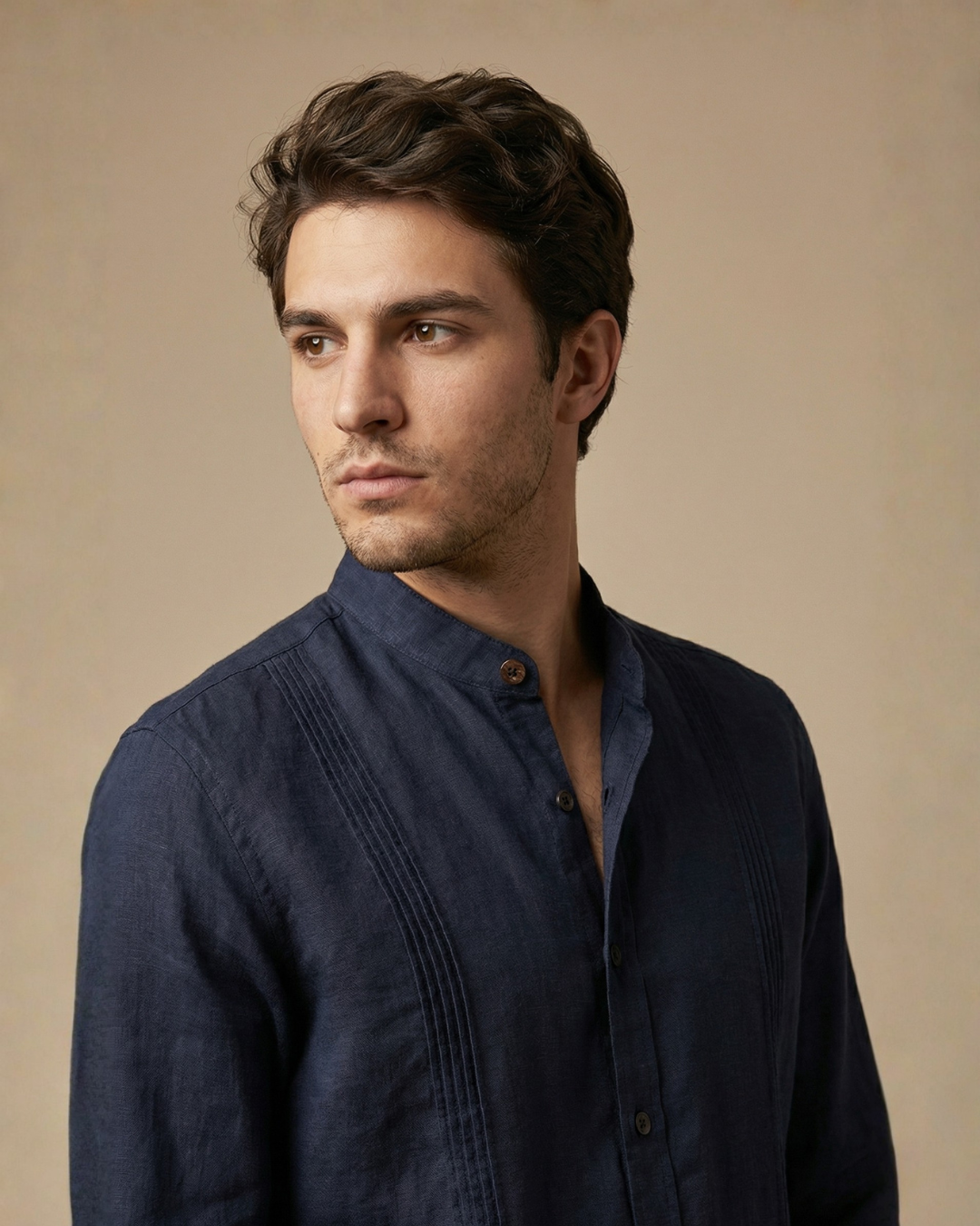 CAMISA MAO ALFORZAS AZUL MARINO