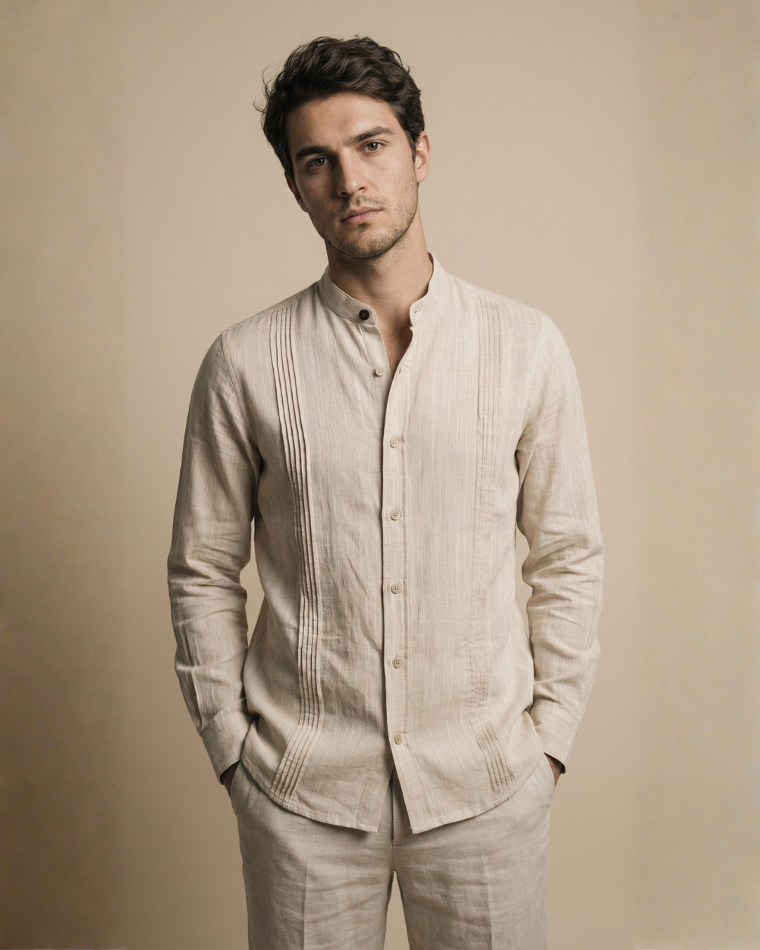 CAMISA MAO ALFORZAS BEIGE