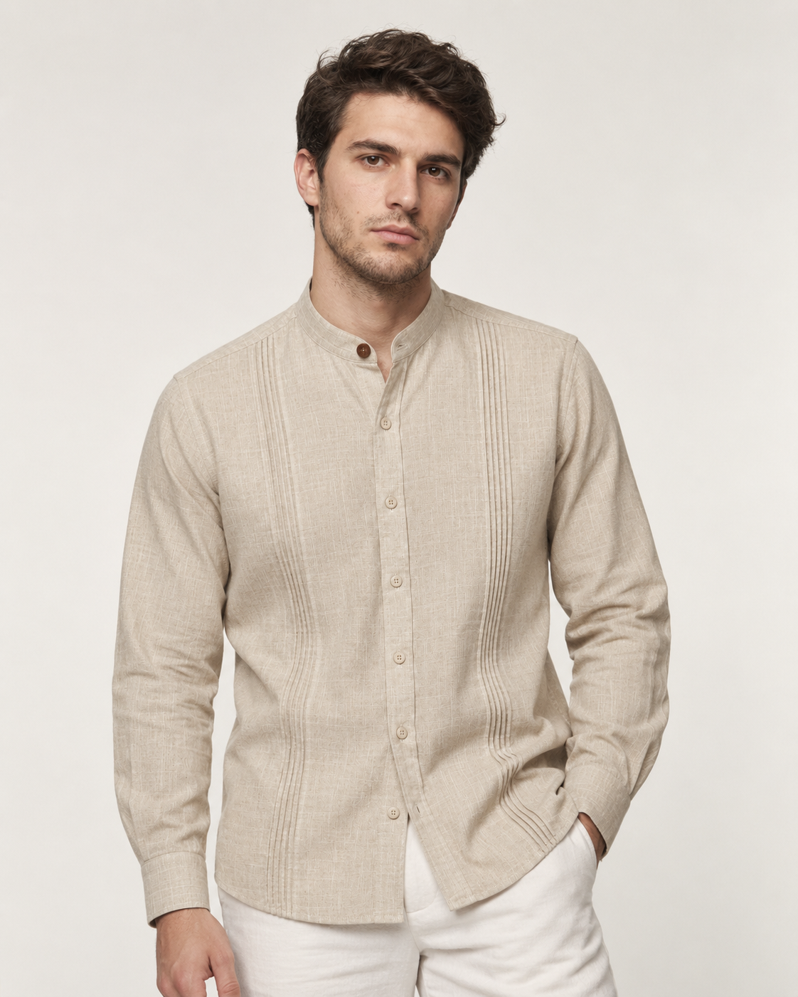 CAMISA MAO ALFORZAS BEIGE