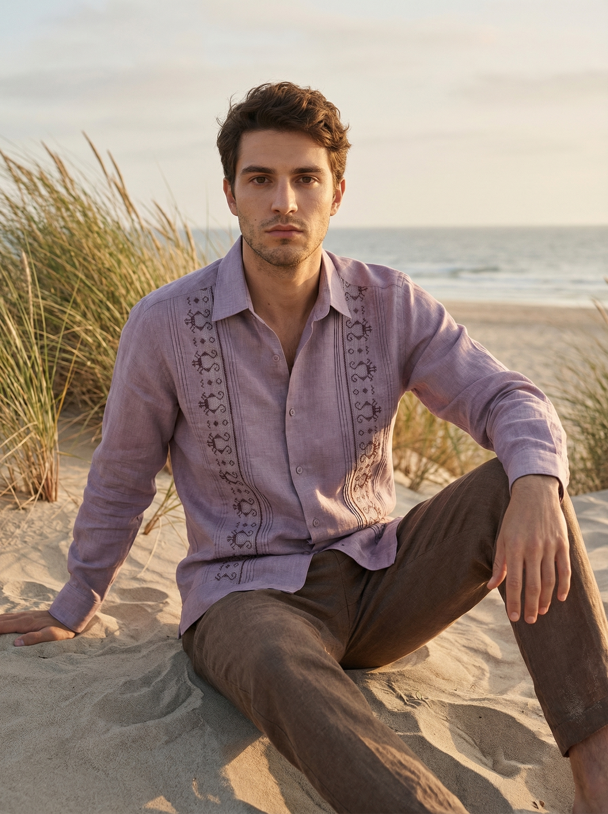 GUAYABERA CARACOL GUINDA