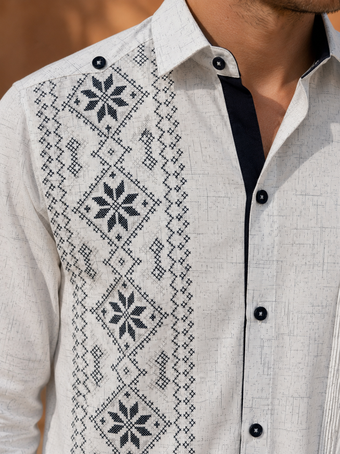 GUAYABERA JC BLANCO JAS AZUL MARINO