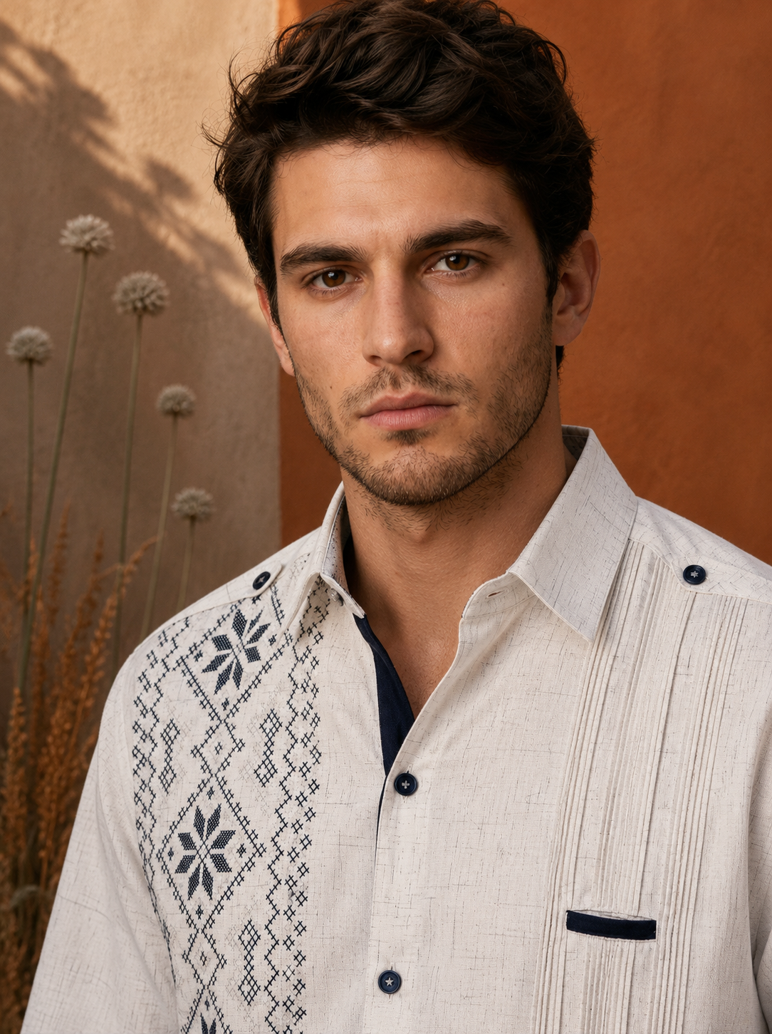 GUAYABERA JC BLANCO JAS AZUL MARINO
