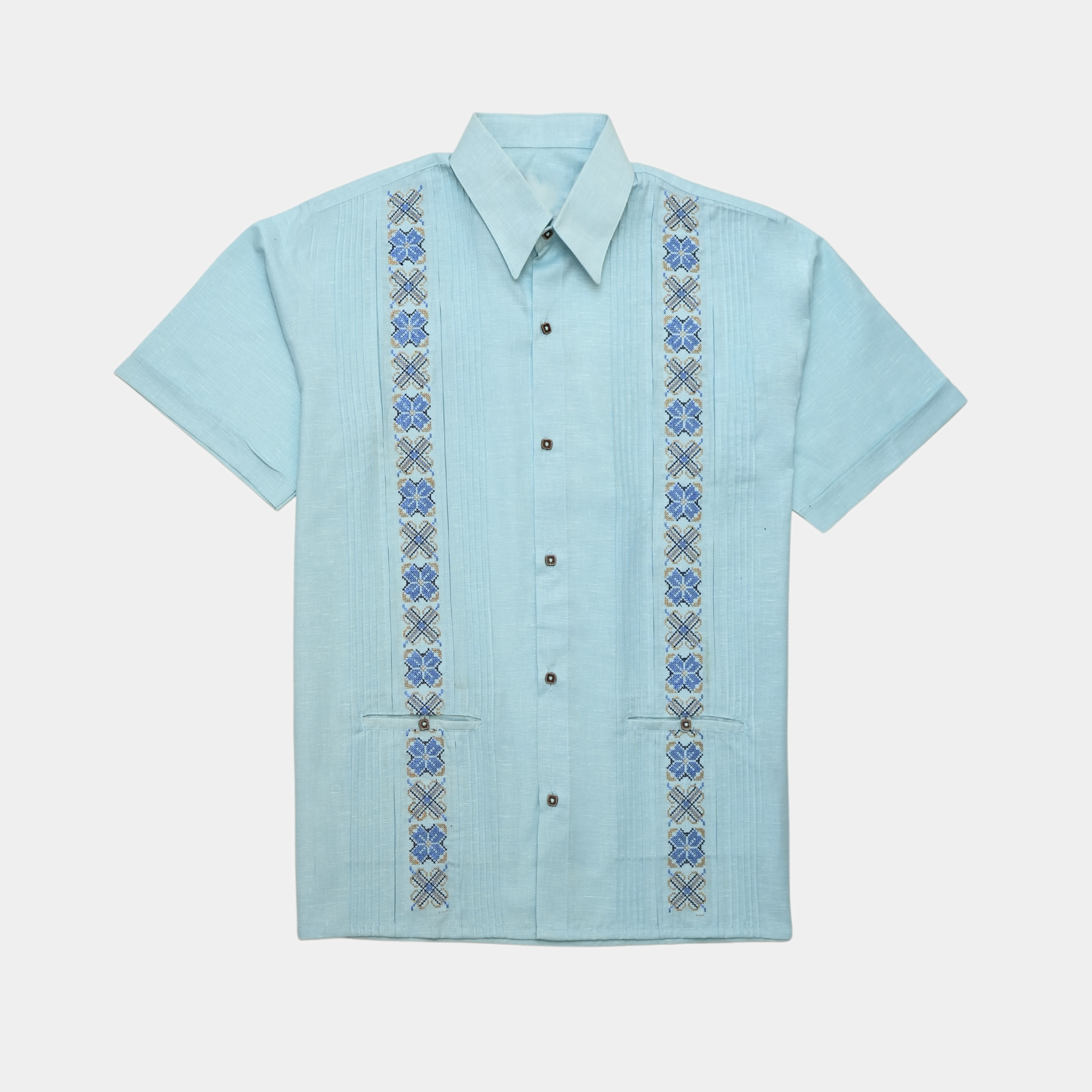 GUAYABERA ROMBOS AZUL PASTEL MANGA CORTA