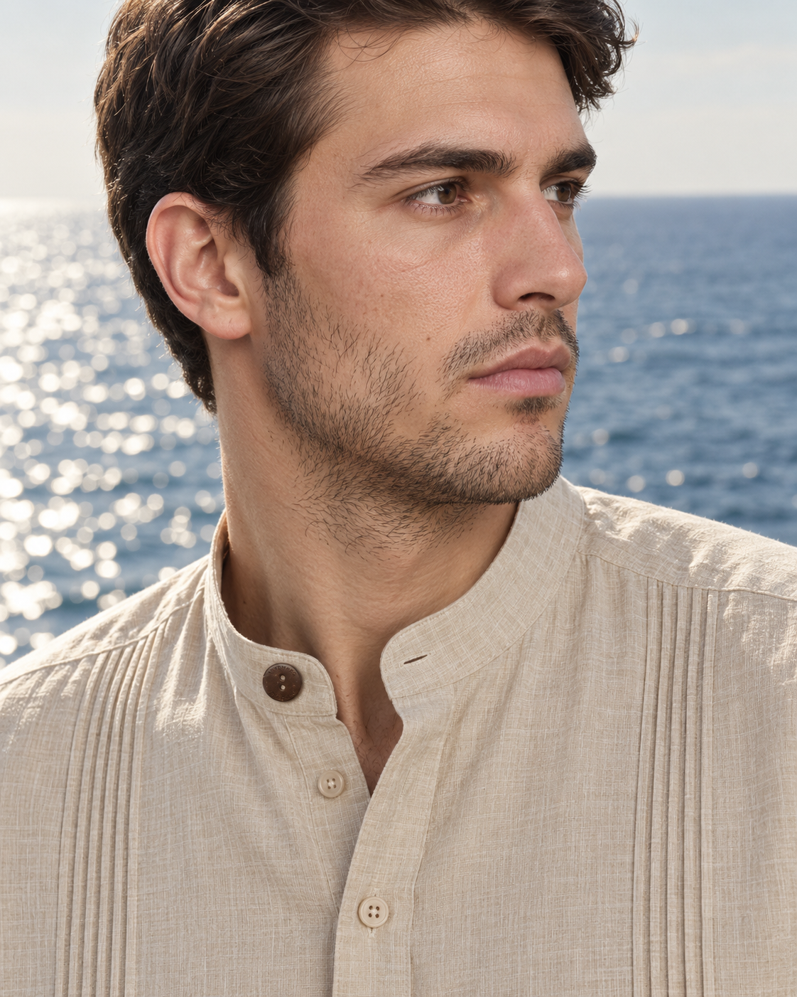 CAMISA MAO ALFORZAS BEIGE