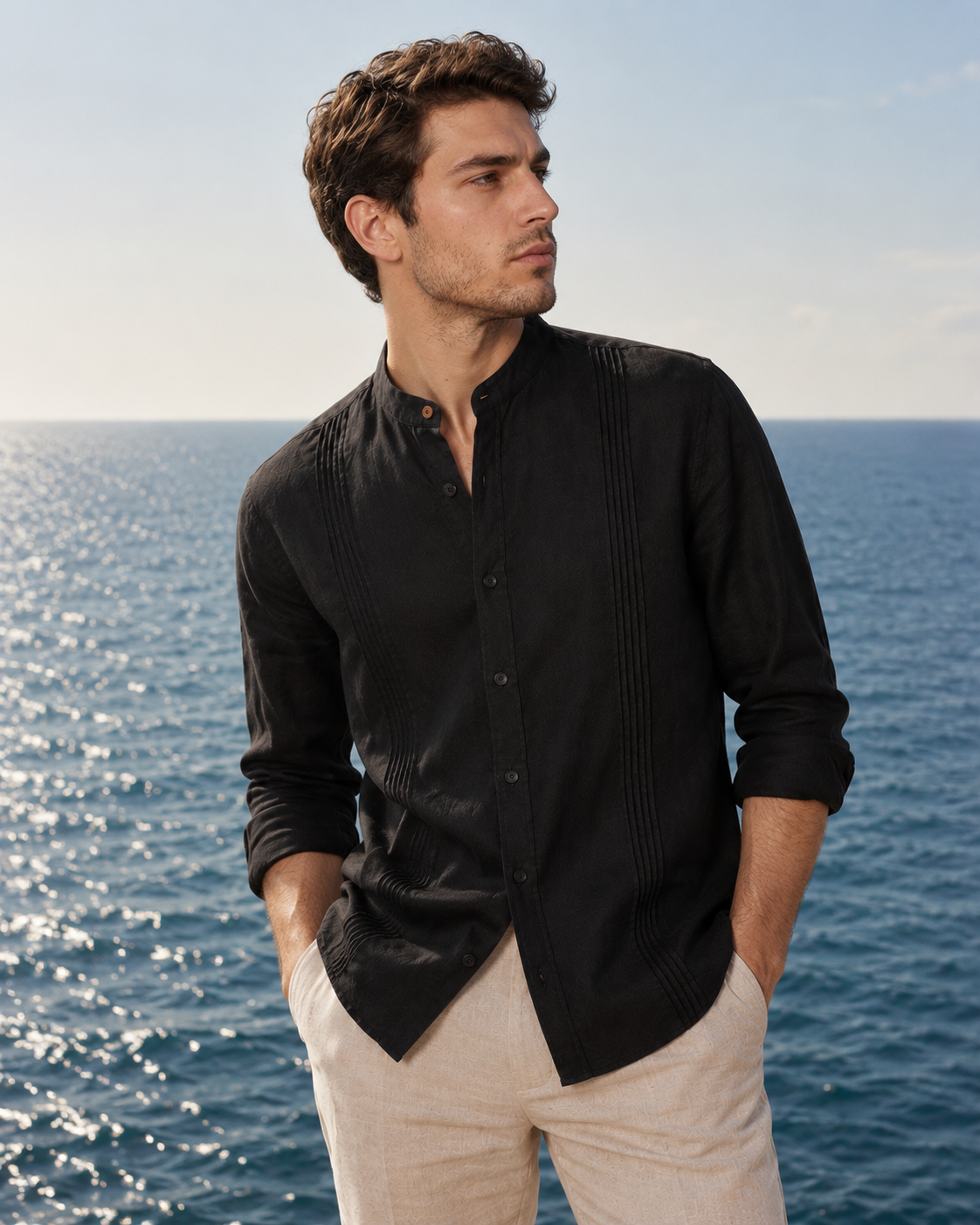 CAMISA MAO ALFORZAS NEGRA