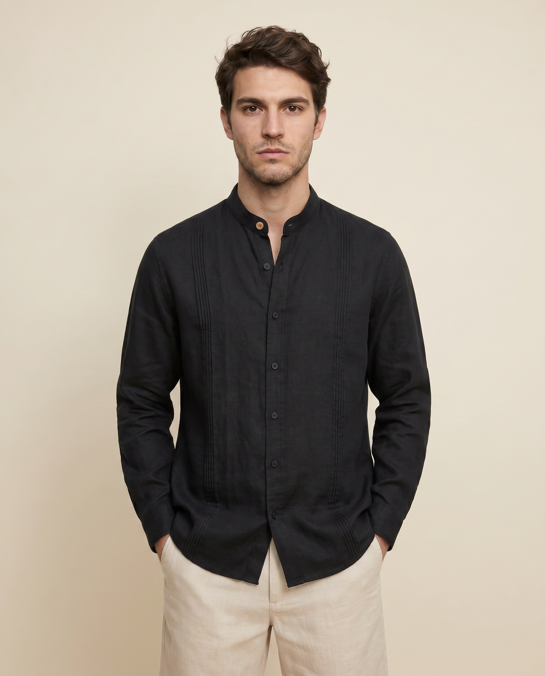 CAMISA MAO ALFORZAS NEGRA