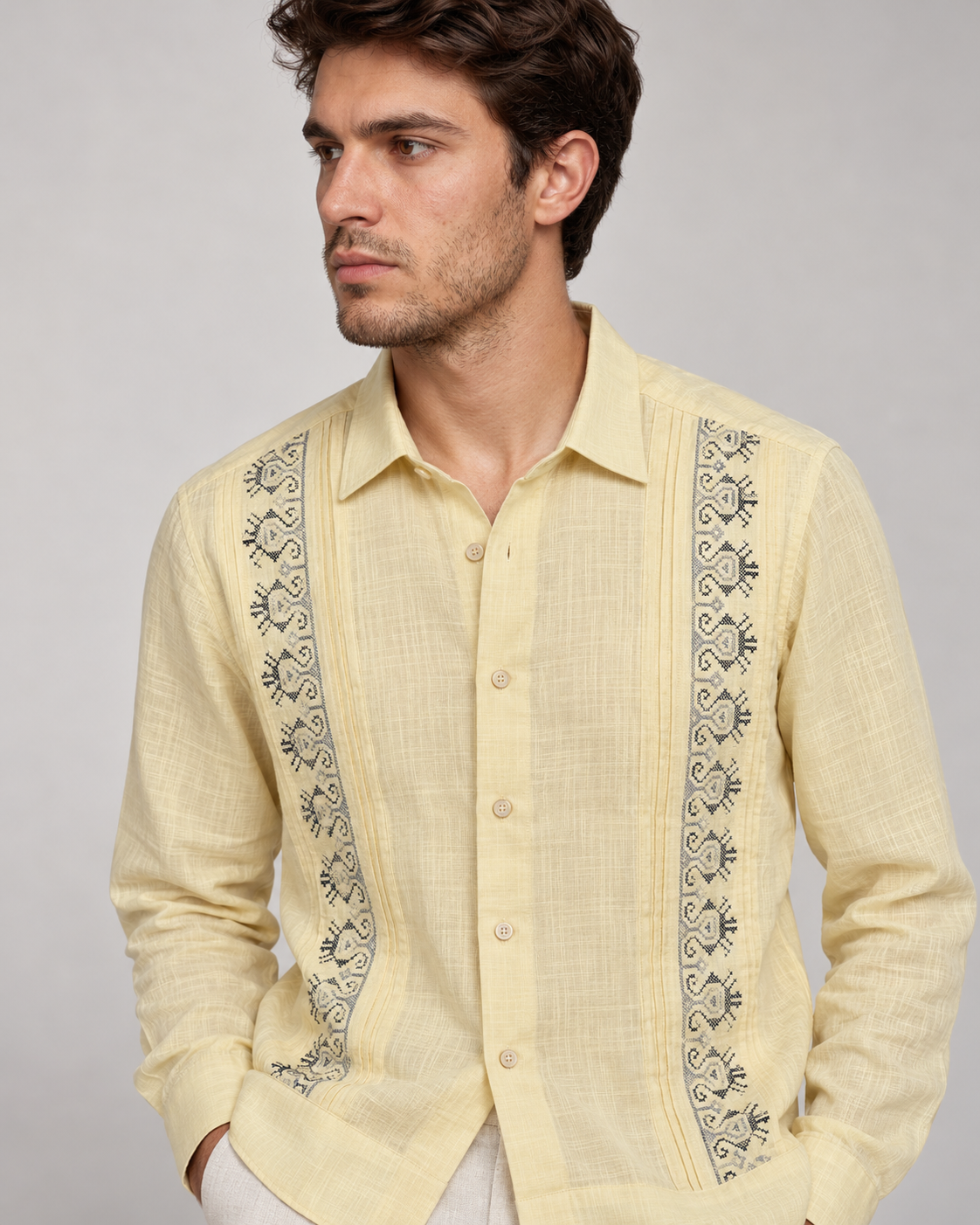 GUAYABERA CARACOL AMARILLA