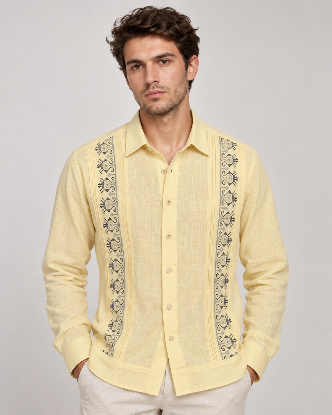 GUAYABERA CARACOL AMARILLA