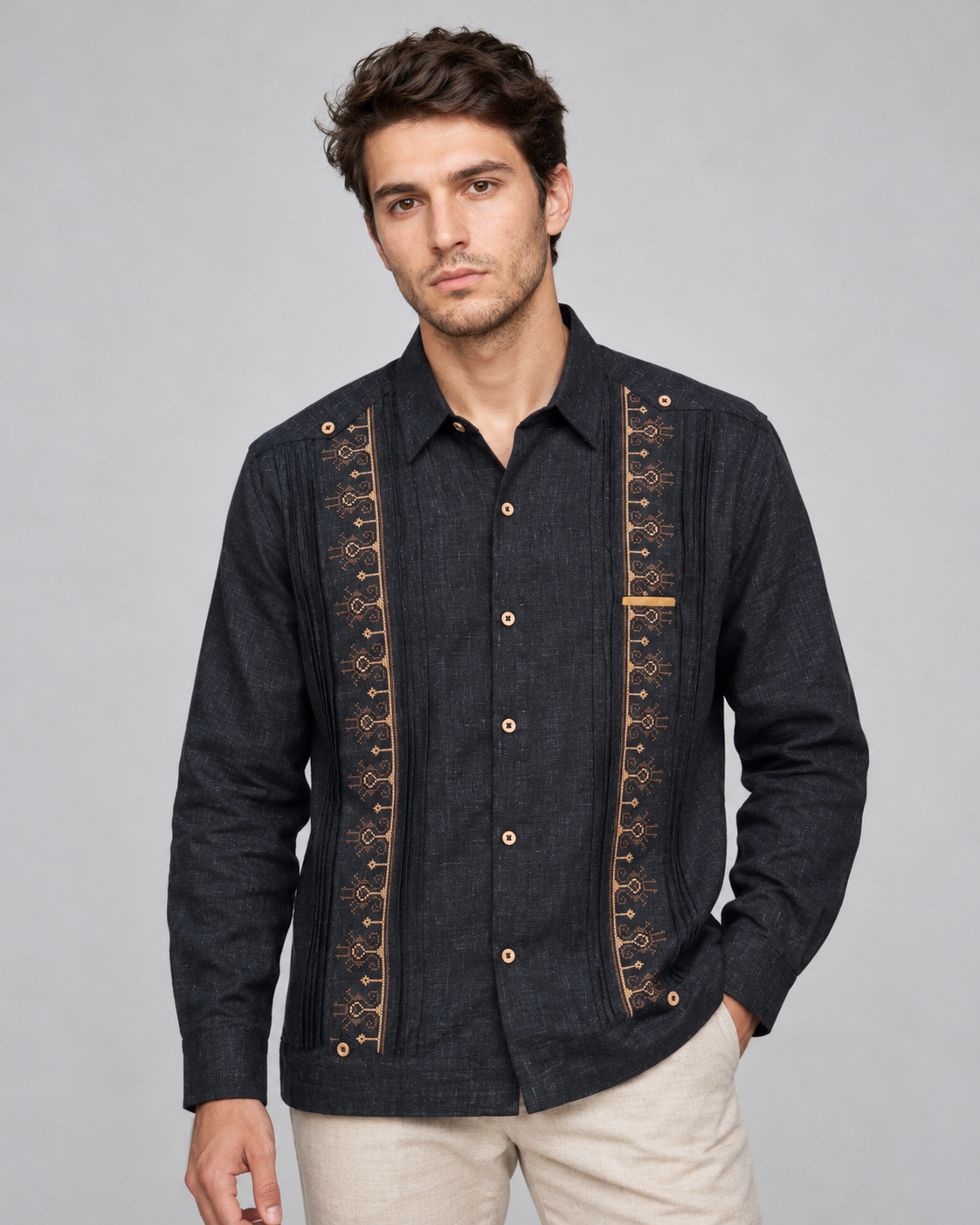 GUAYABERA CARACOL MEZCLILLA