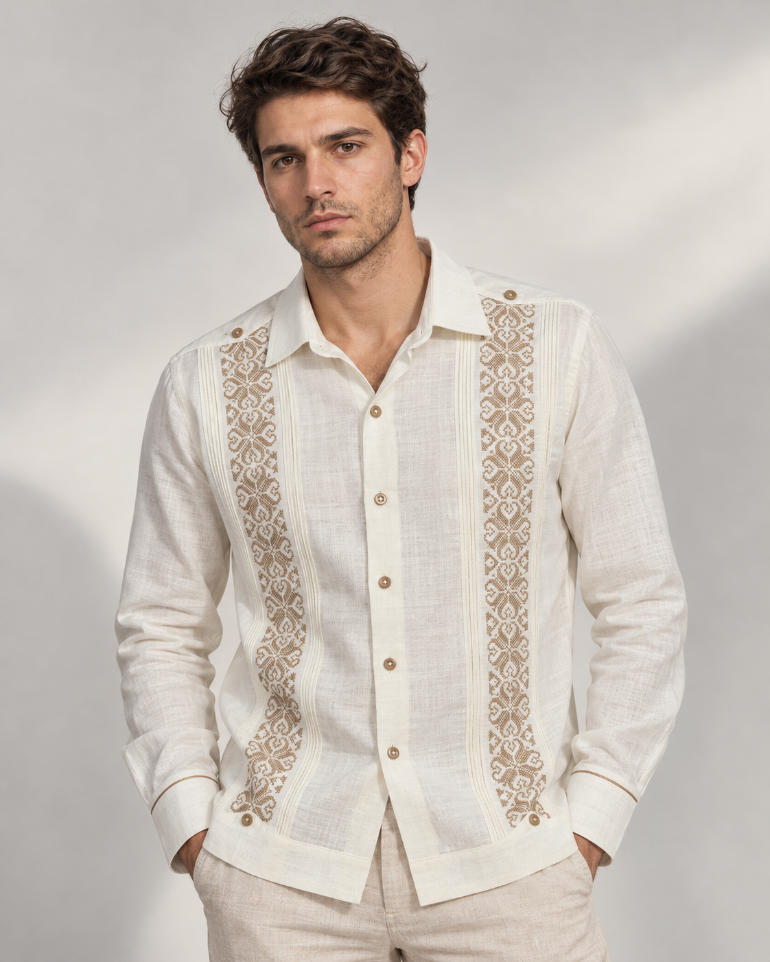 GUAYABERA CORAZON BEIGE