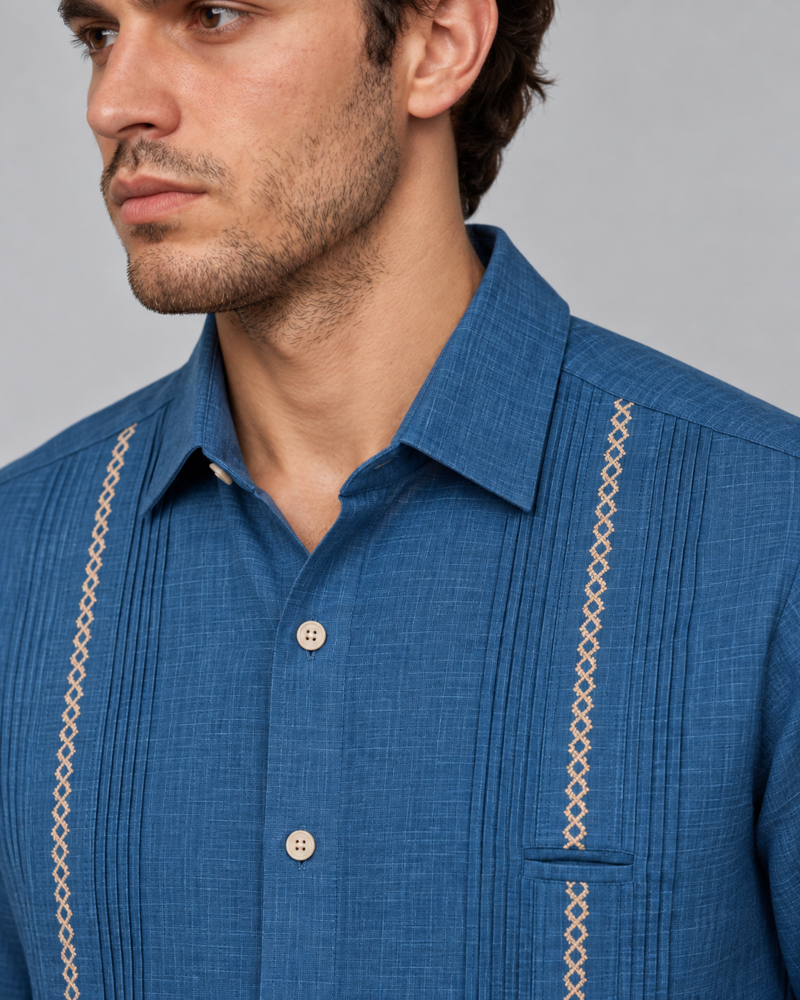 GUAYABERA PICUETA AZUL