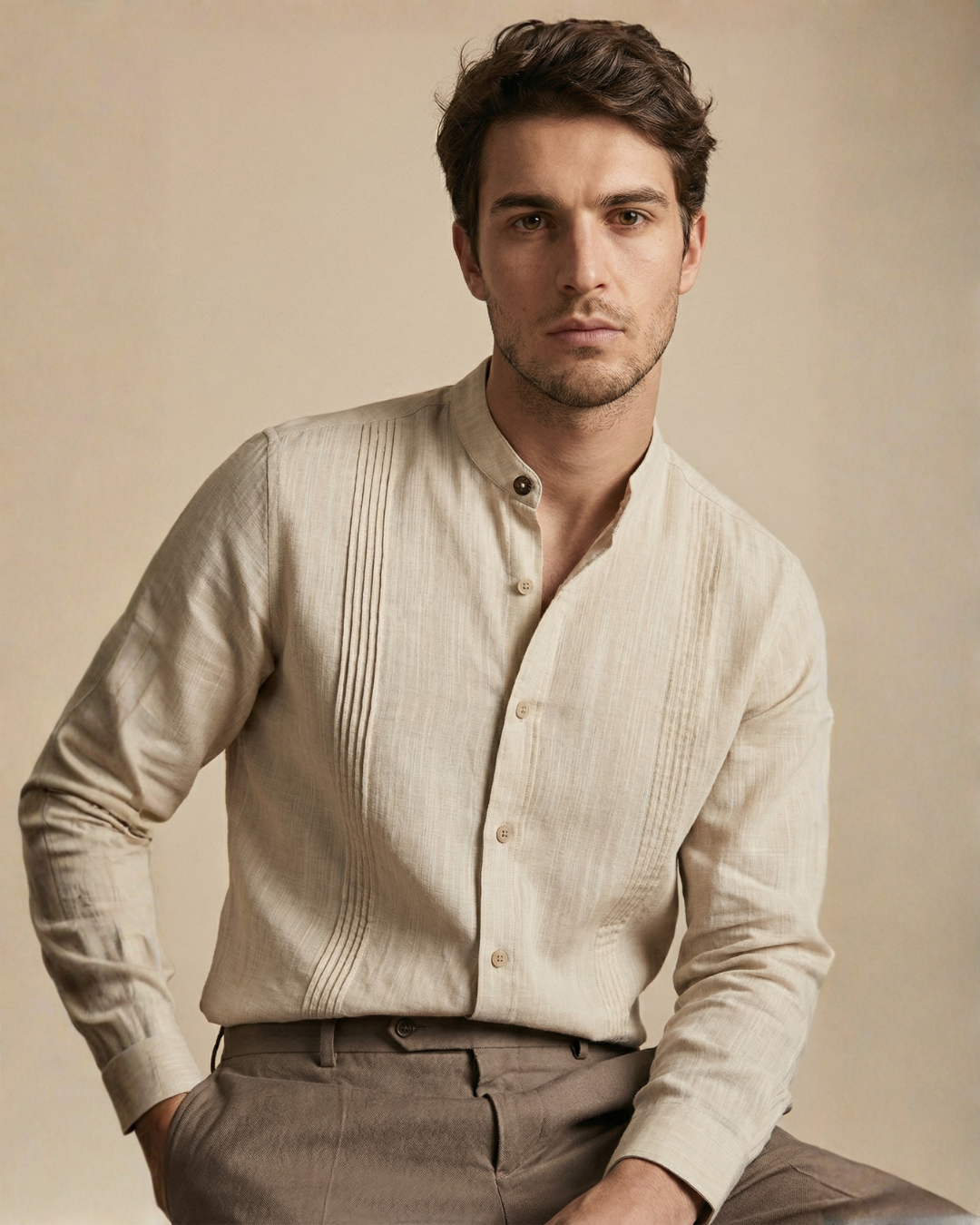 CAMISA MAO ALFORZAS BEIGE