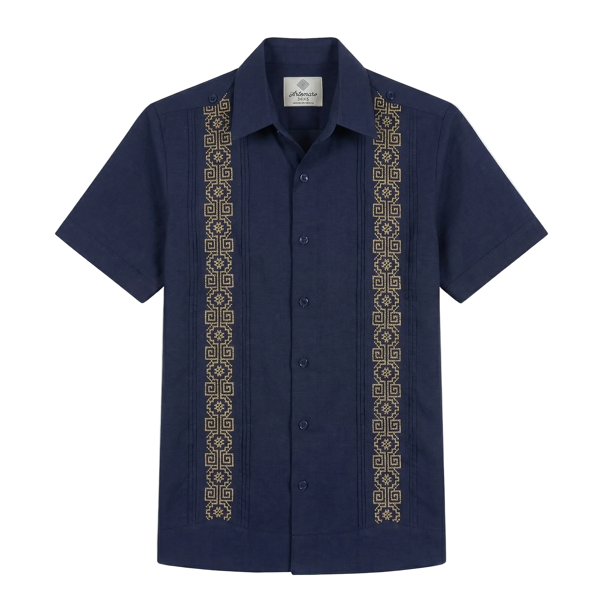 GUAYABERA AZTECA AZUL MARINO ORO