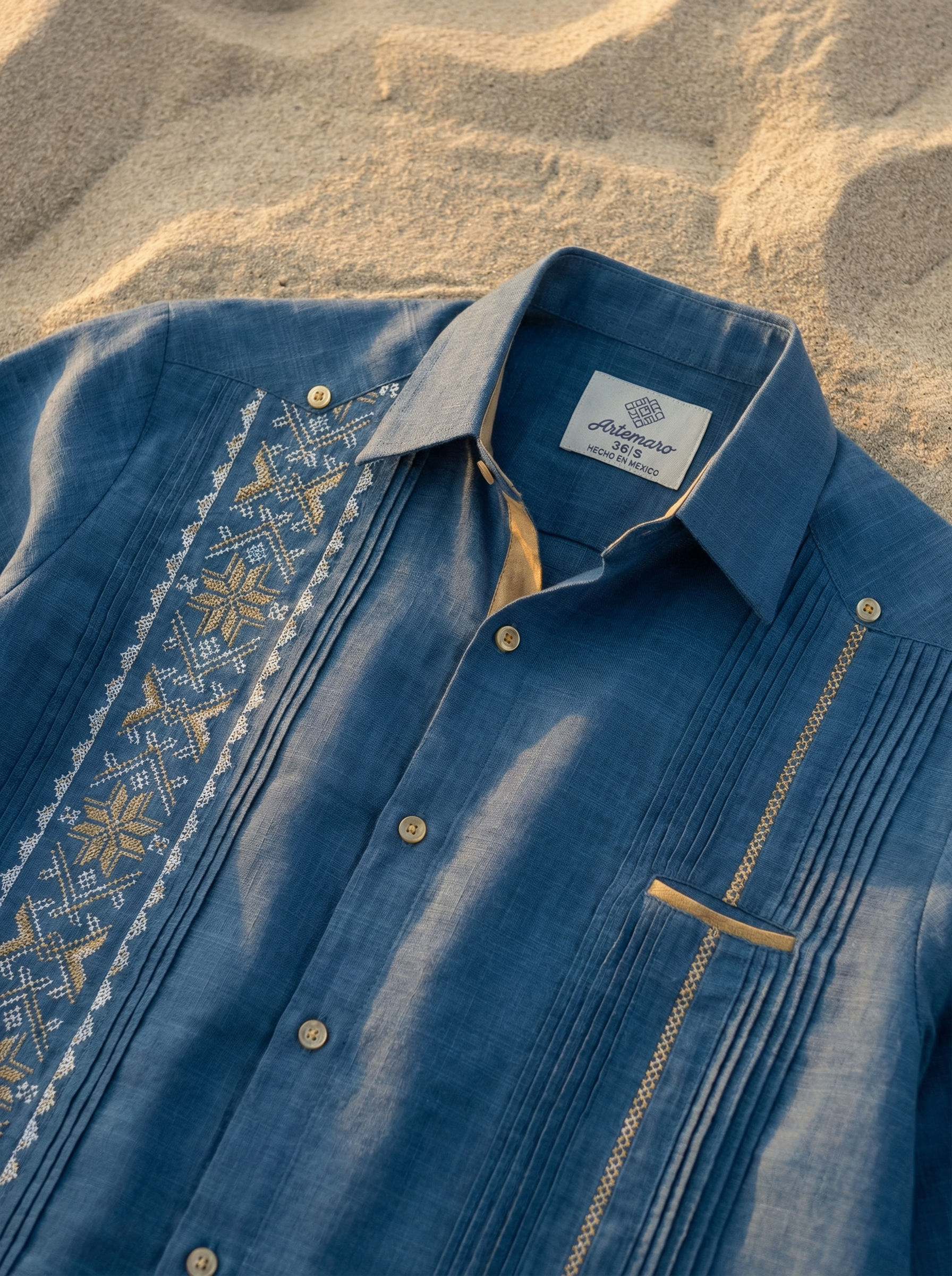 GUAYABERA KANTE AZUL MEDIO