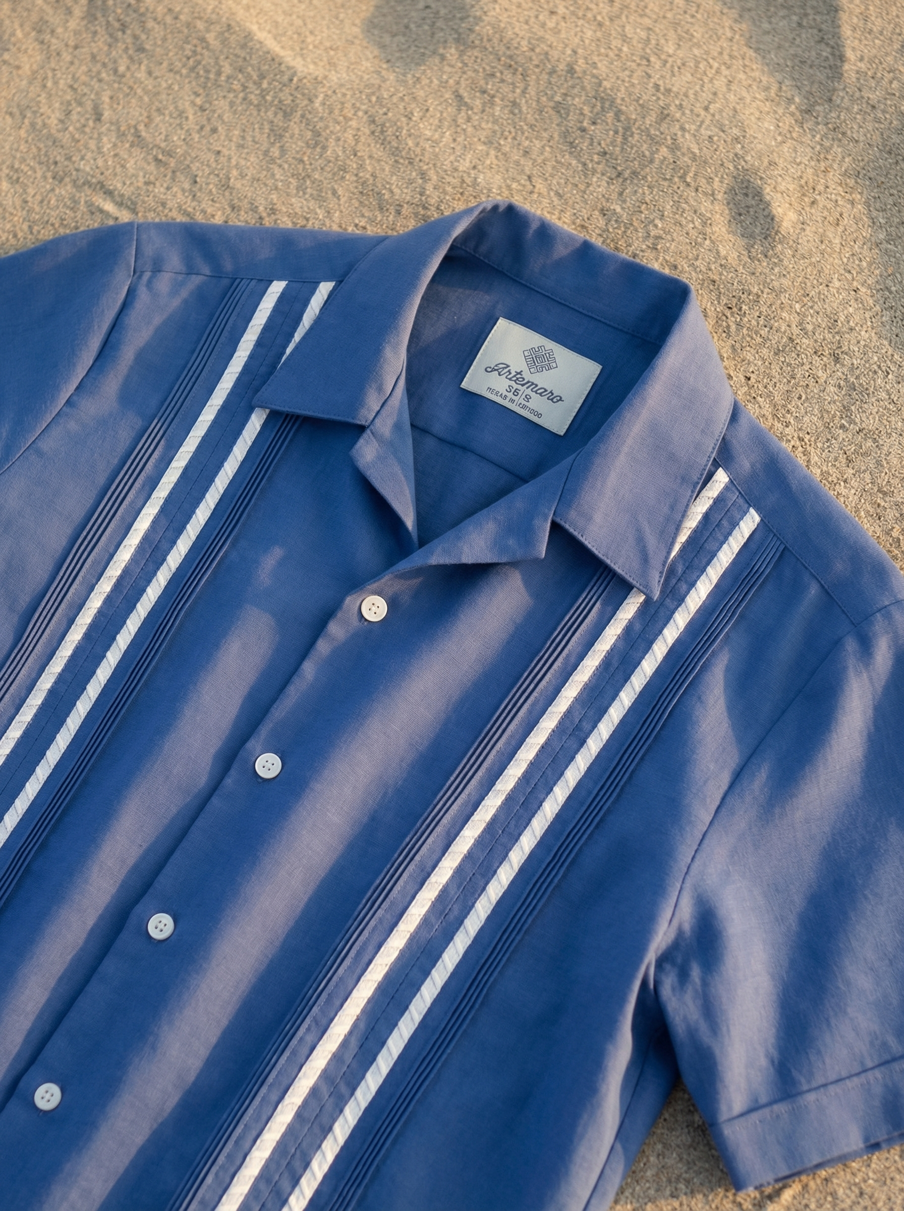 GUAYABERA PLUMILLA AZUL BAMBOO
