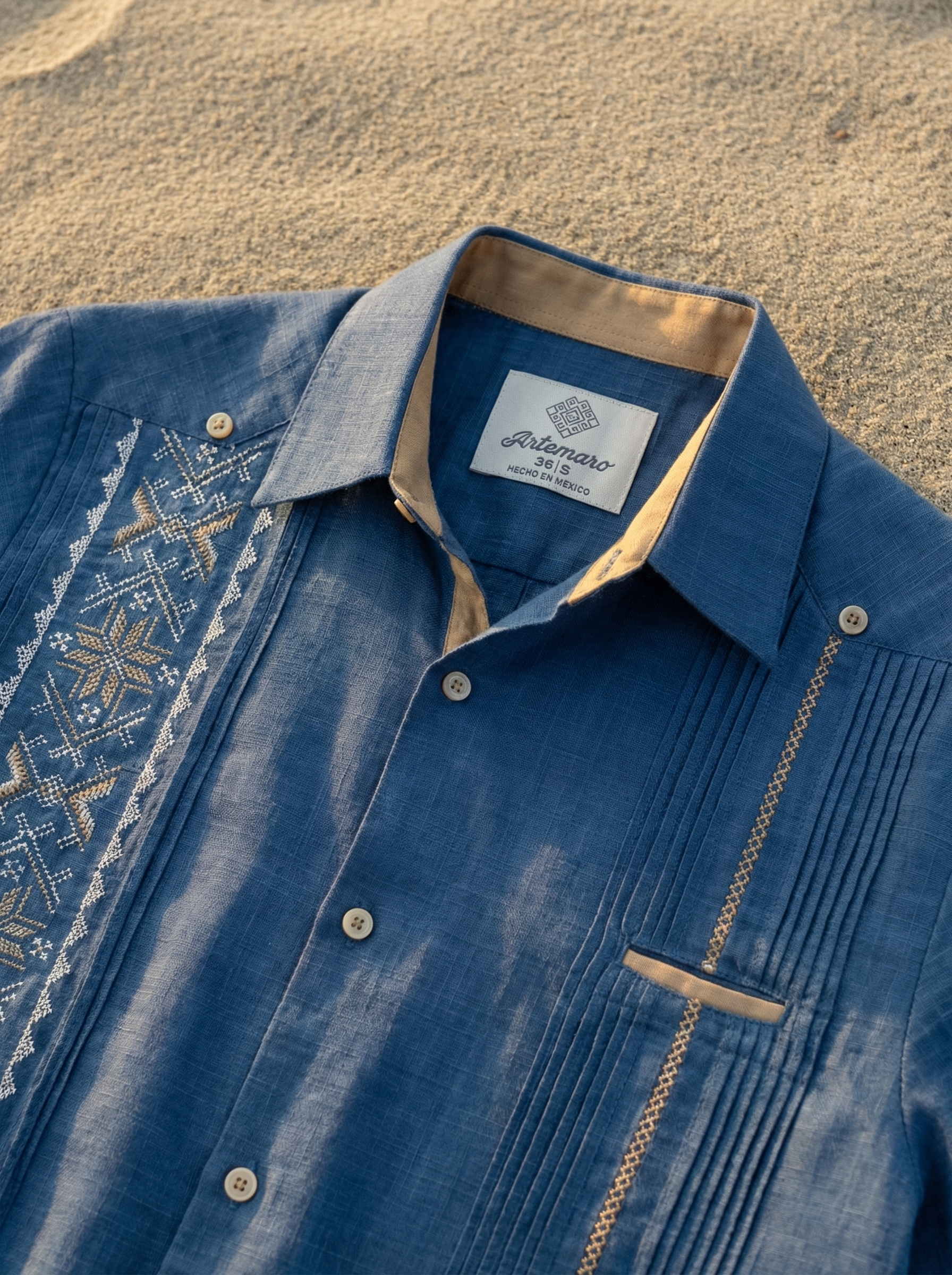 GUAYABERA KANTE AZUL MEDIO