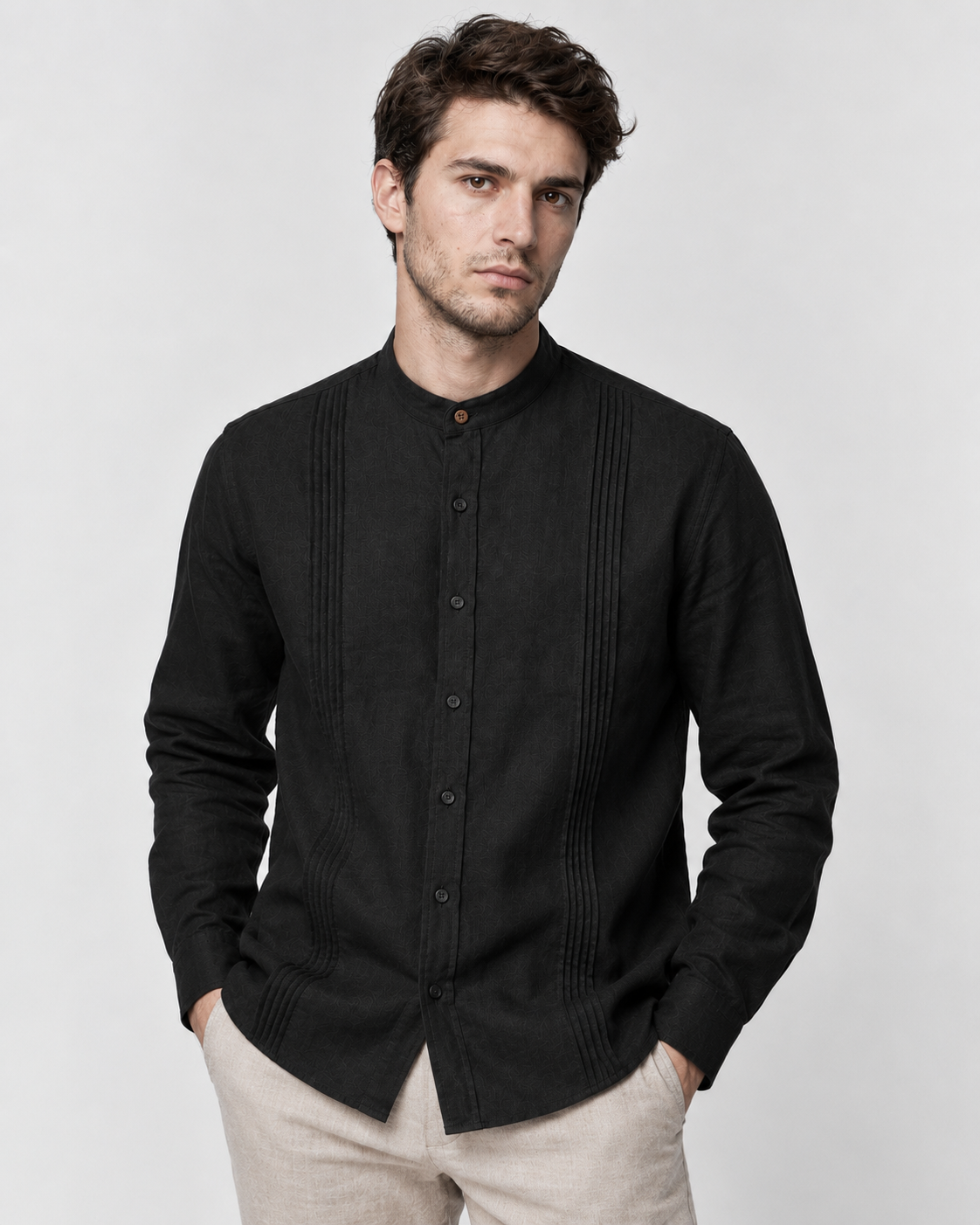 CAMISA MAO ALFORZAS NEGRA