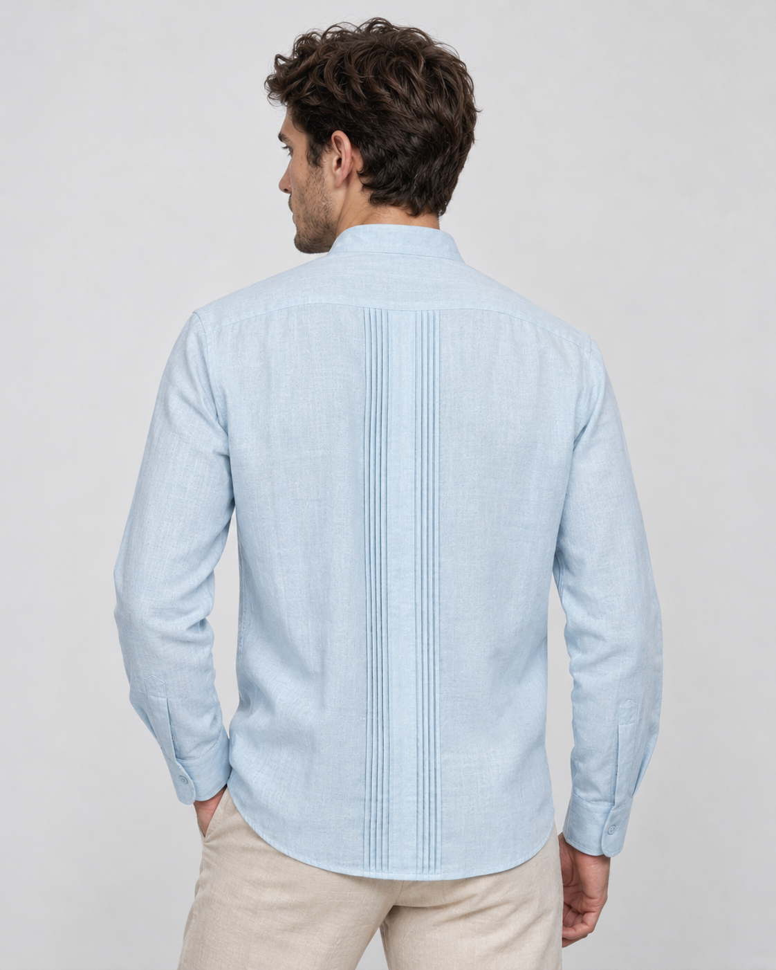 CAMISA MAO ALFORZAS CELESTE