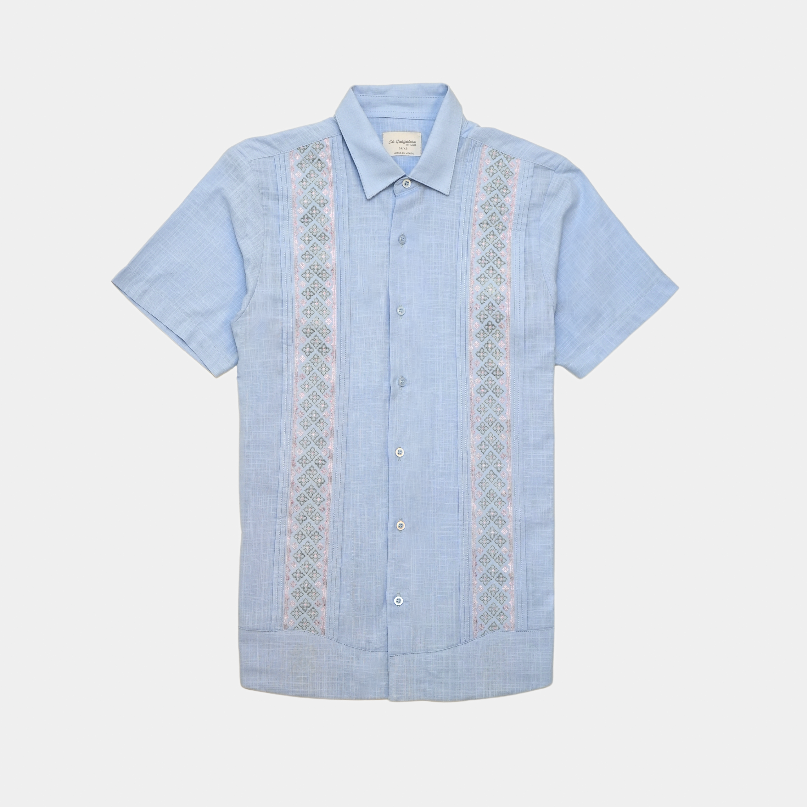 GUAYABERA SISAL AZUL MANGA CORTA