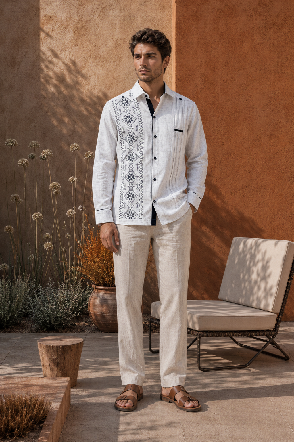 GUAYABERA JC BLANCO JAS AZUL MARINO