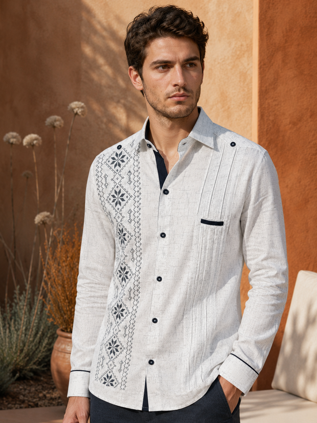 GUAYABERA JC BLANCO JAS AZUL MARINO