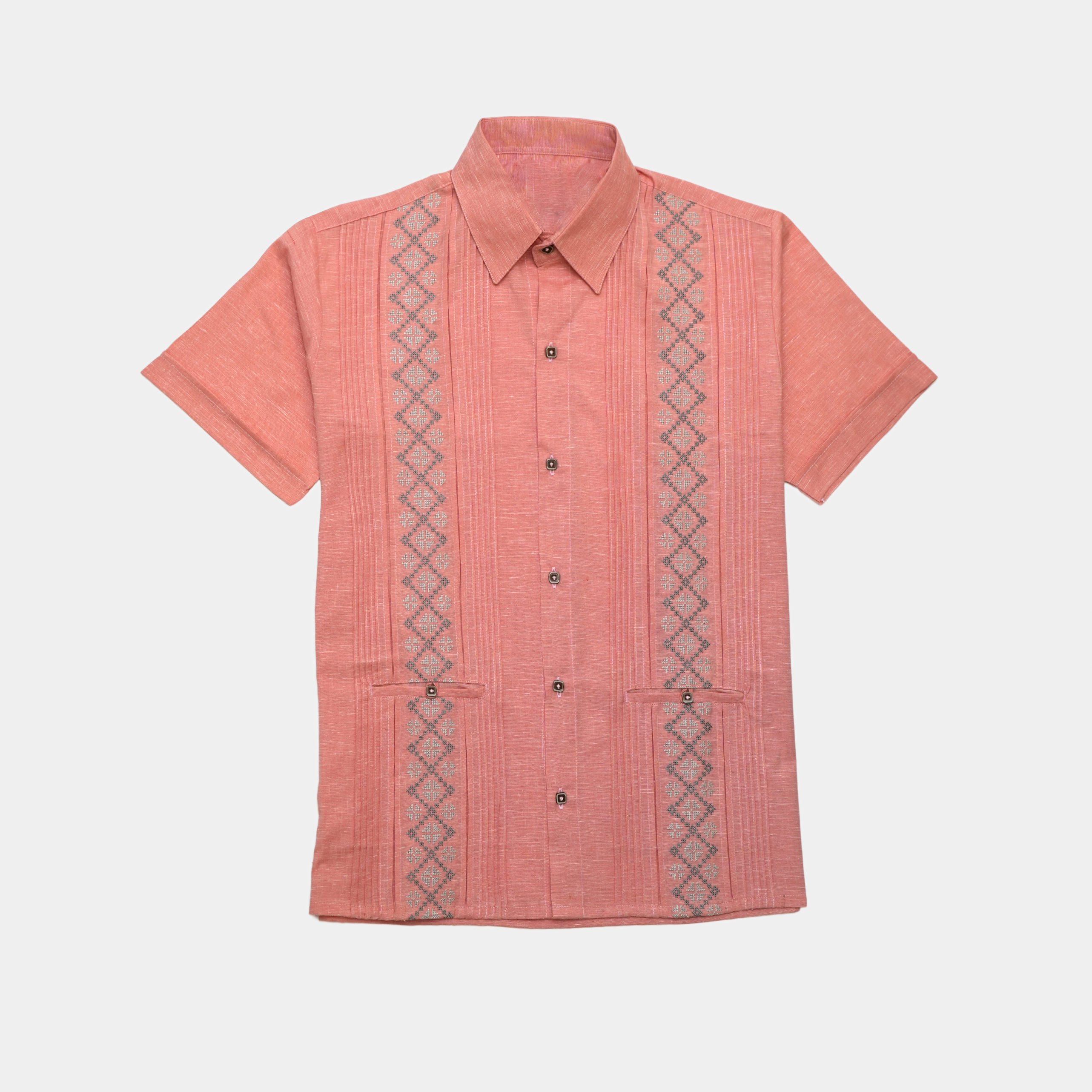 GUAYABERA ROMBOS SALMÓN MANGA CORTA