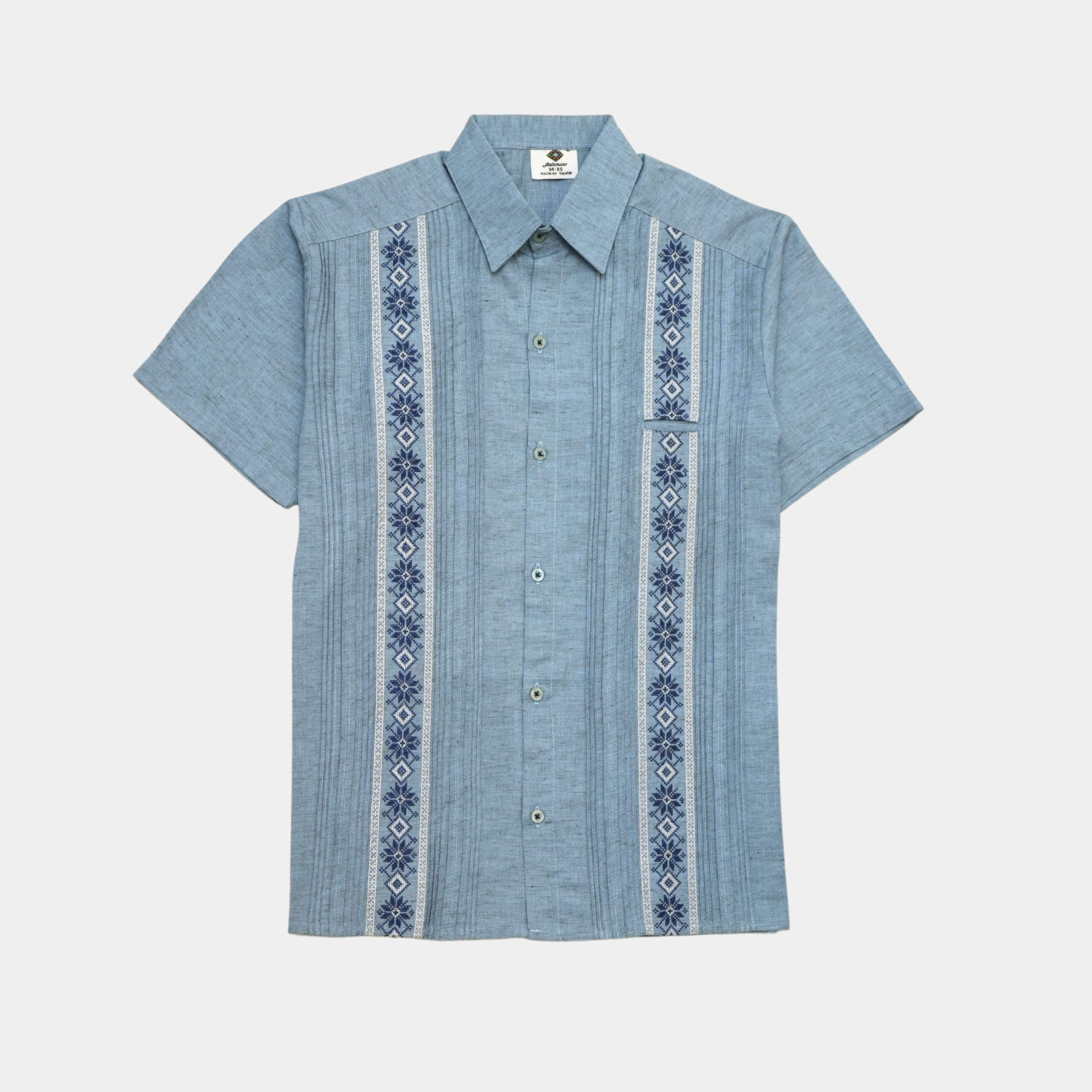 GUAYABERA TULÚM AZUL MANGA CORTA