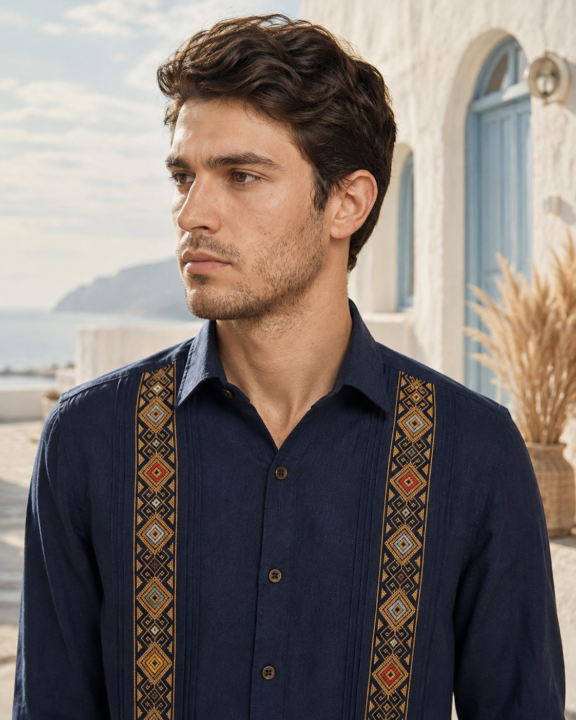 GUAYABERA YUCATECA COLORES AZUL PETROLEO