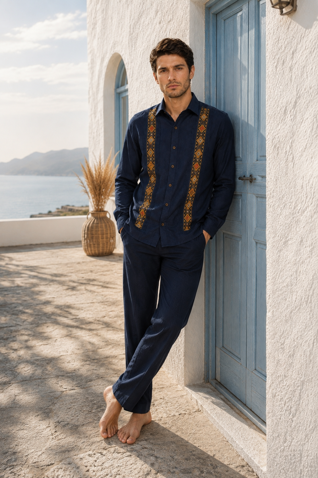 GUAYABERA YUCATECA COLORES AZUL PETROLEO