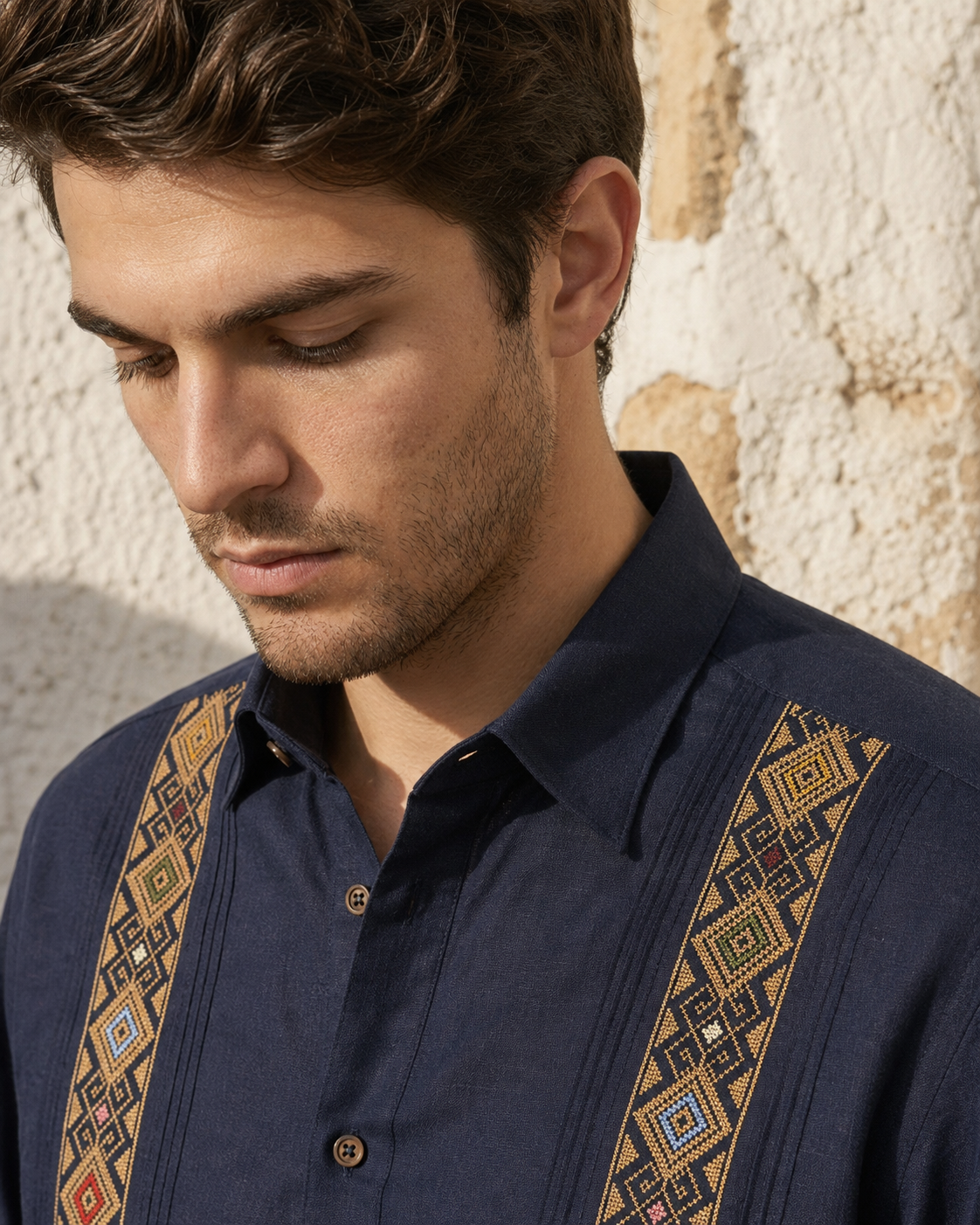 GUAYABERA YUCATECA COLORES AZUL PETROLEO