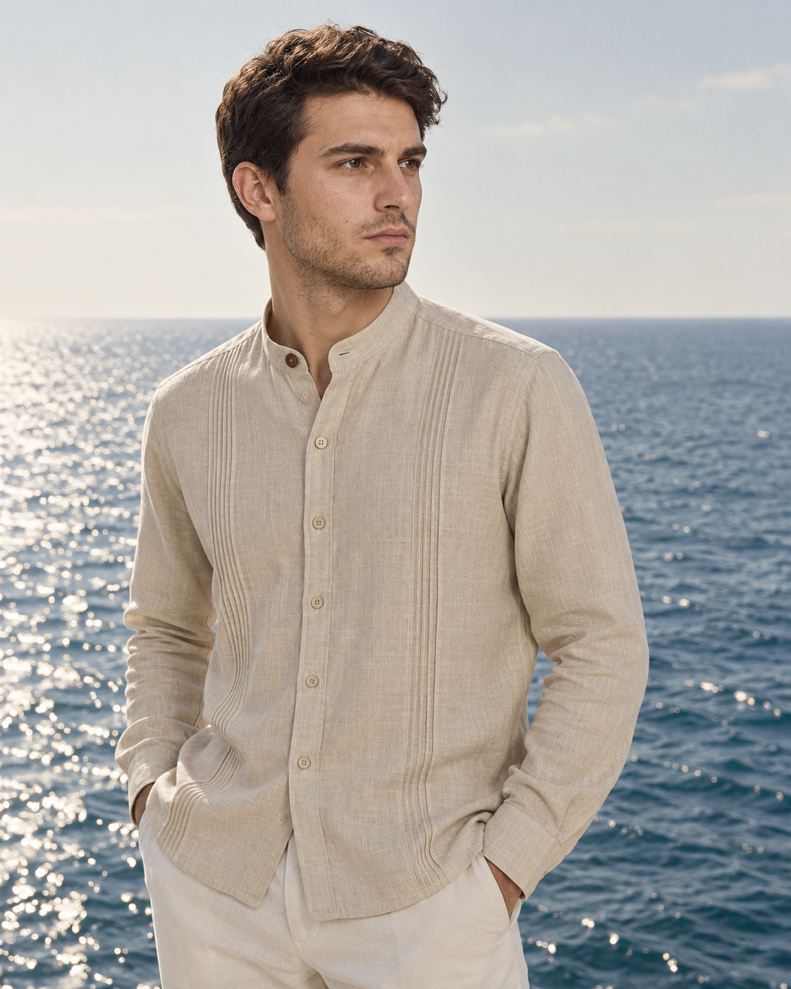 CAMISA MAO ALFORZAS BEIGE