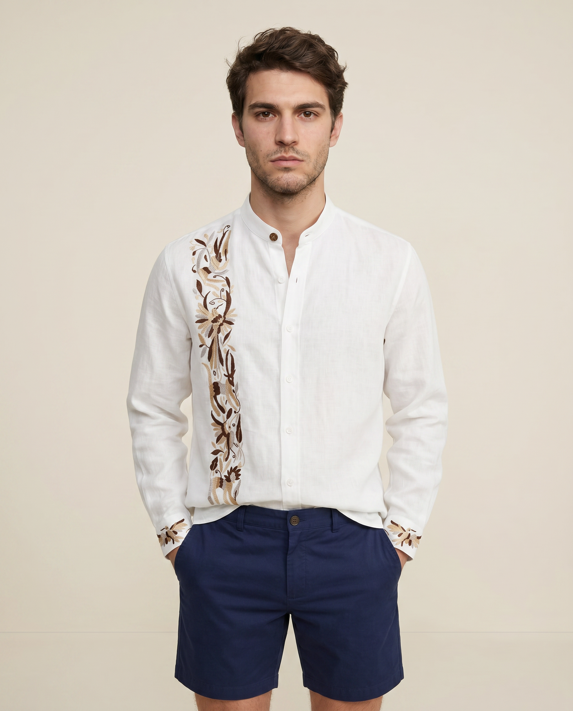 CAMISA MAO BLANCA BORDADO OTOMÍ