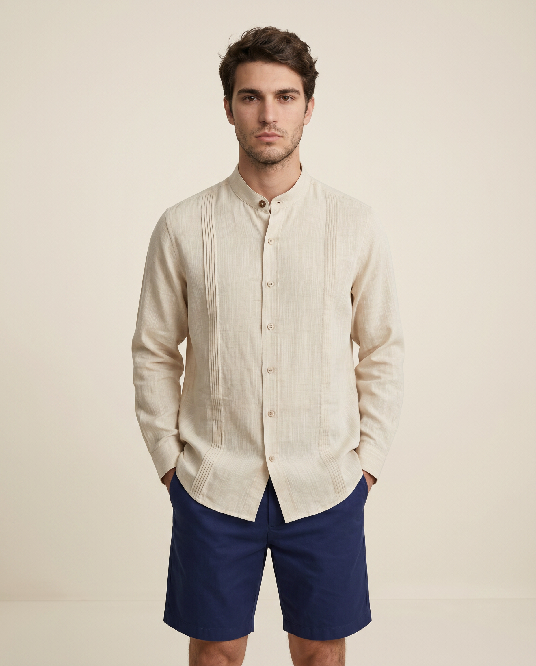 CAMISA MAO ALFORZAS BEIGE