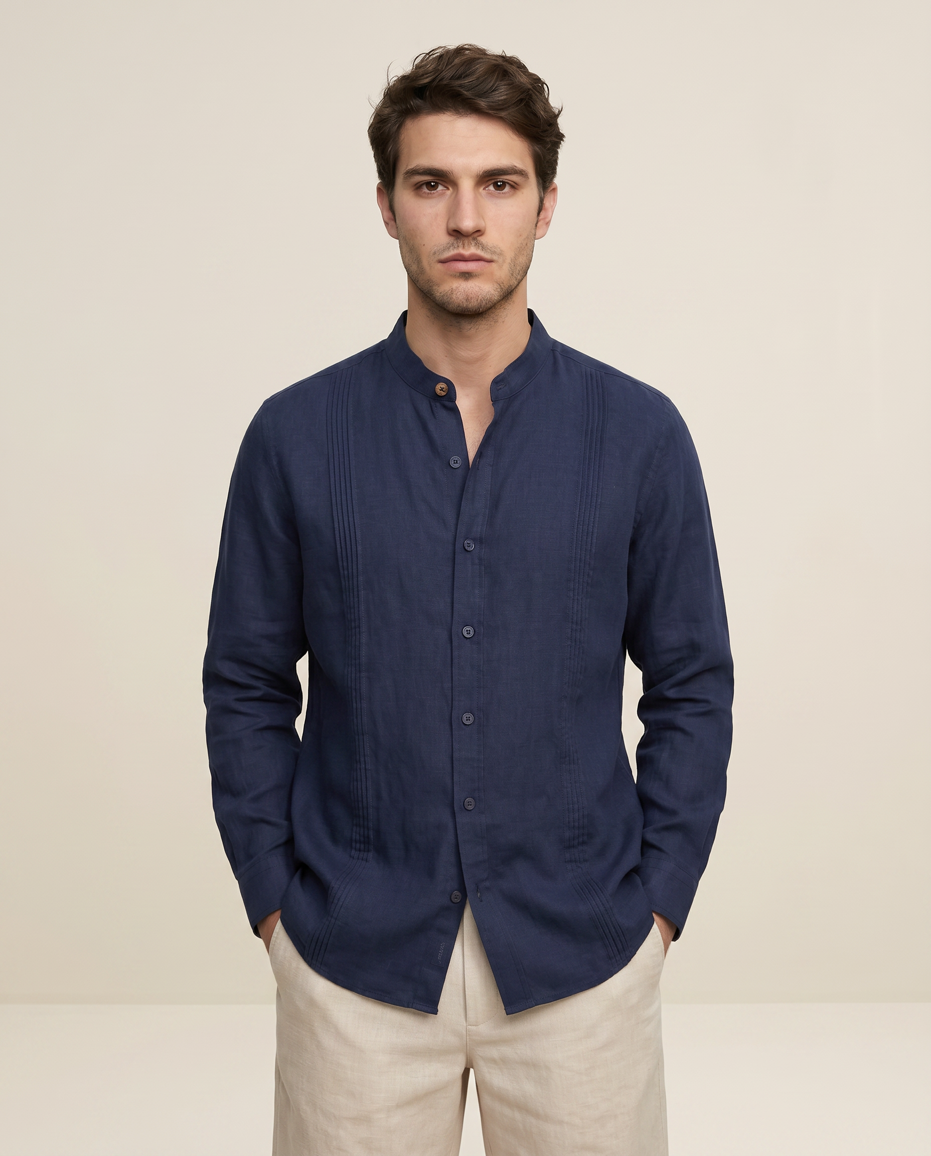 CAMISA MAO ALFORZAS AZUL MARINO
