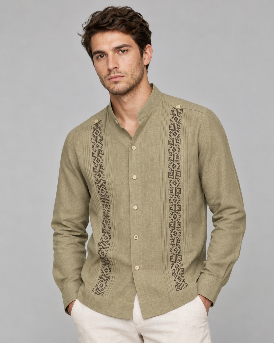 GUAYABERA AZTECA OLIVO MAO