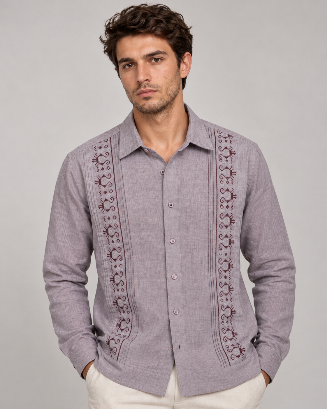 GUAYABERA CARACOL GUINDA