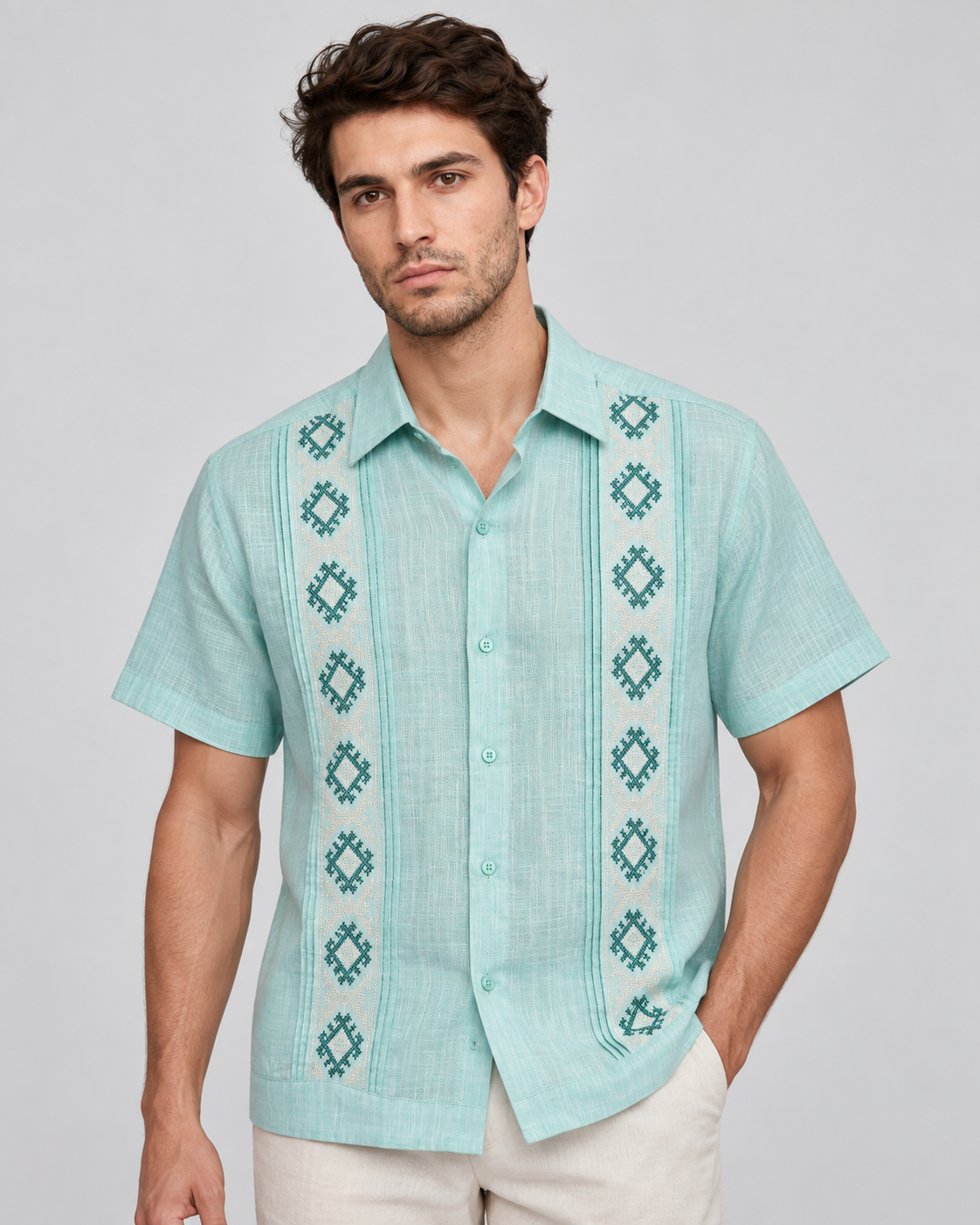 GUAYABERA INTI AQUA MANGA CORTA