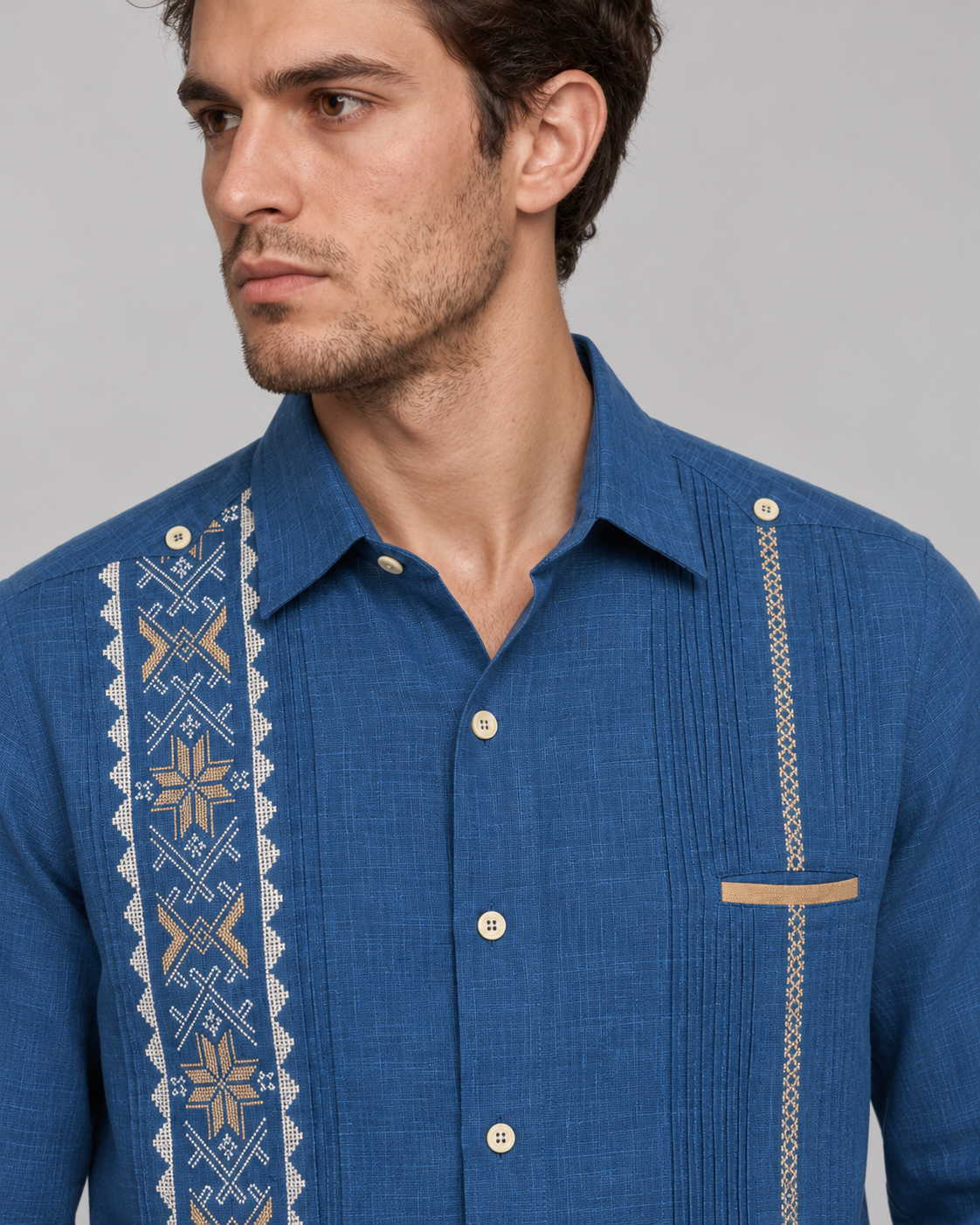 GUAYABERA KANTE AZUL MEDIO