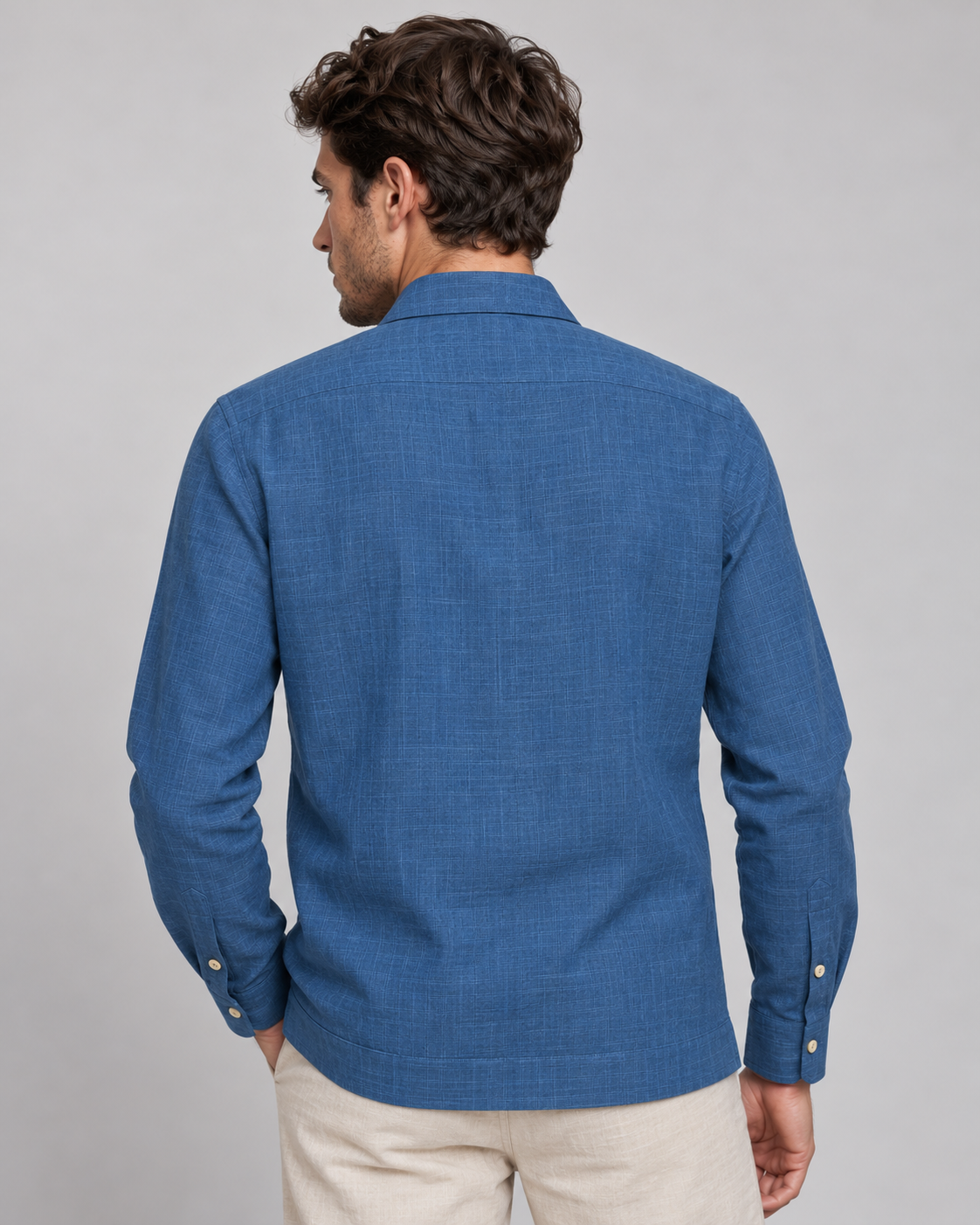 GUAYABERA KANTE AZUL MEDIO