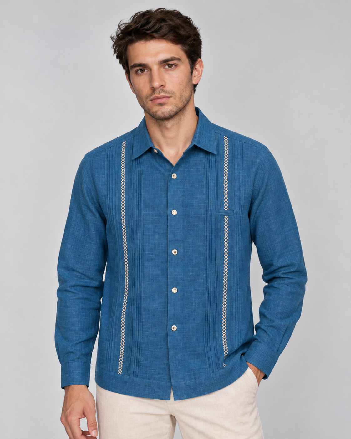 GUAYABERA PICUETA AZUL